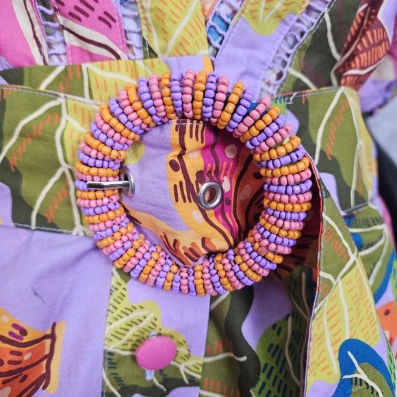 FARM Rio Lilac Beaks & Bananas Romper Puff Sleeve Belted M NWT - Picture 4 of 13